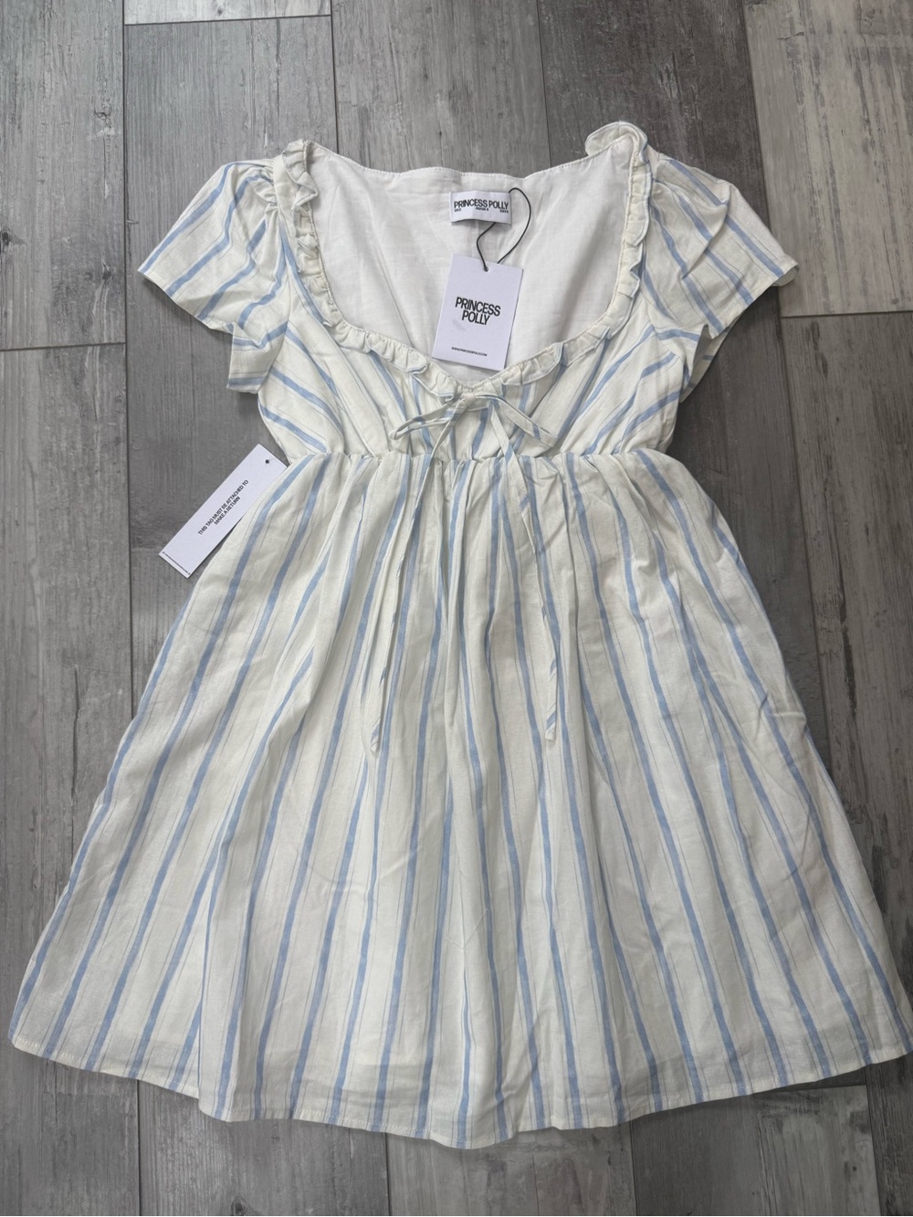Princess Polly Monterrat Blue Stripe Cotton Mini Dress NWT US 2 Cottagecore